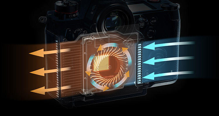 Lumix S1H mirrorless cinema camera with unlimited recording times due to advanced fan cooling technology